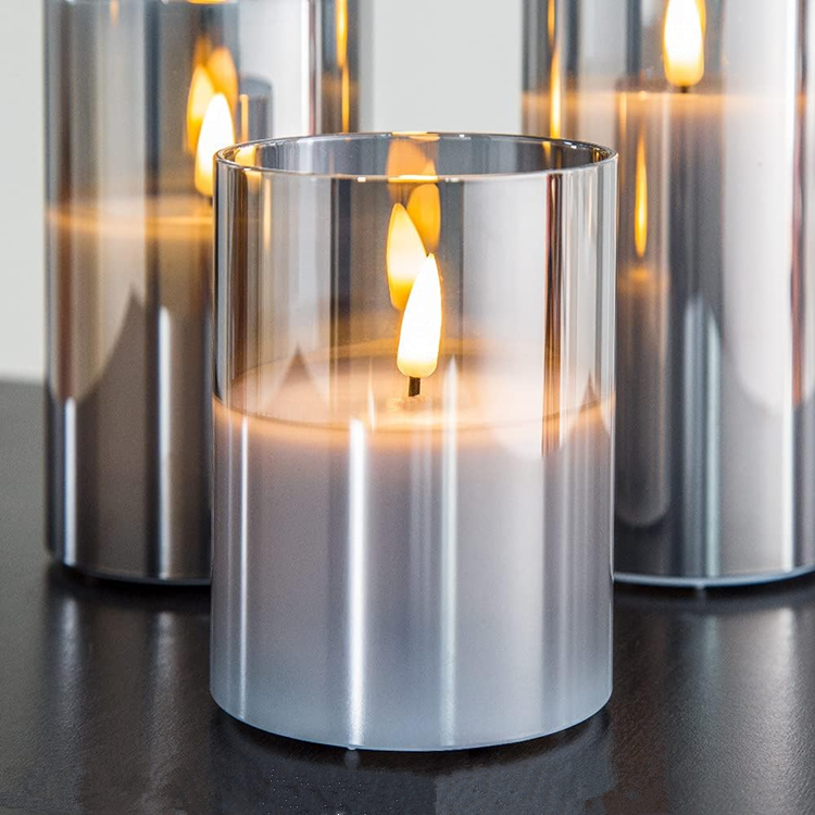 Smoked Grey Glass Flameless Candle